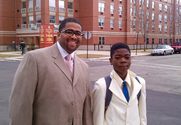 Dexter and one of his Chicago students "suit up."