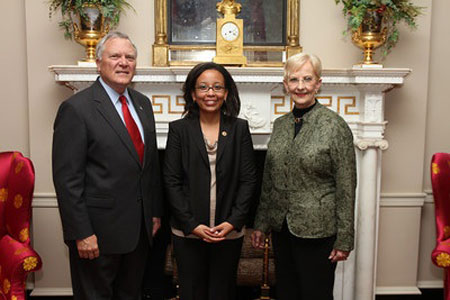 Rachel Willis poses with Governor Nathan and First Lady Sandra Deal. After she served on his educational advisory board, Governor Deal appointed Willis to the Board of Trustees for the Teachers Retirement System of Georgia.