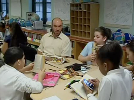 Students use Personal Digital Assistants, or Study Buddies as they are known in Roni Gold’s classroom, during group reading projects.