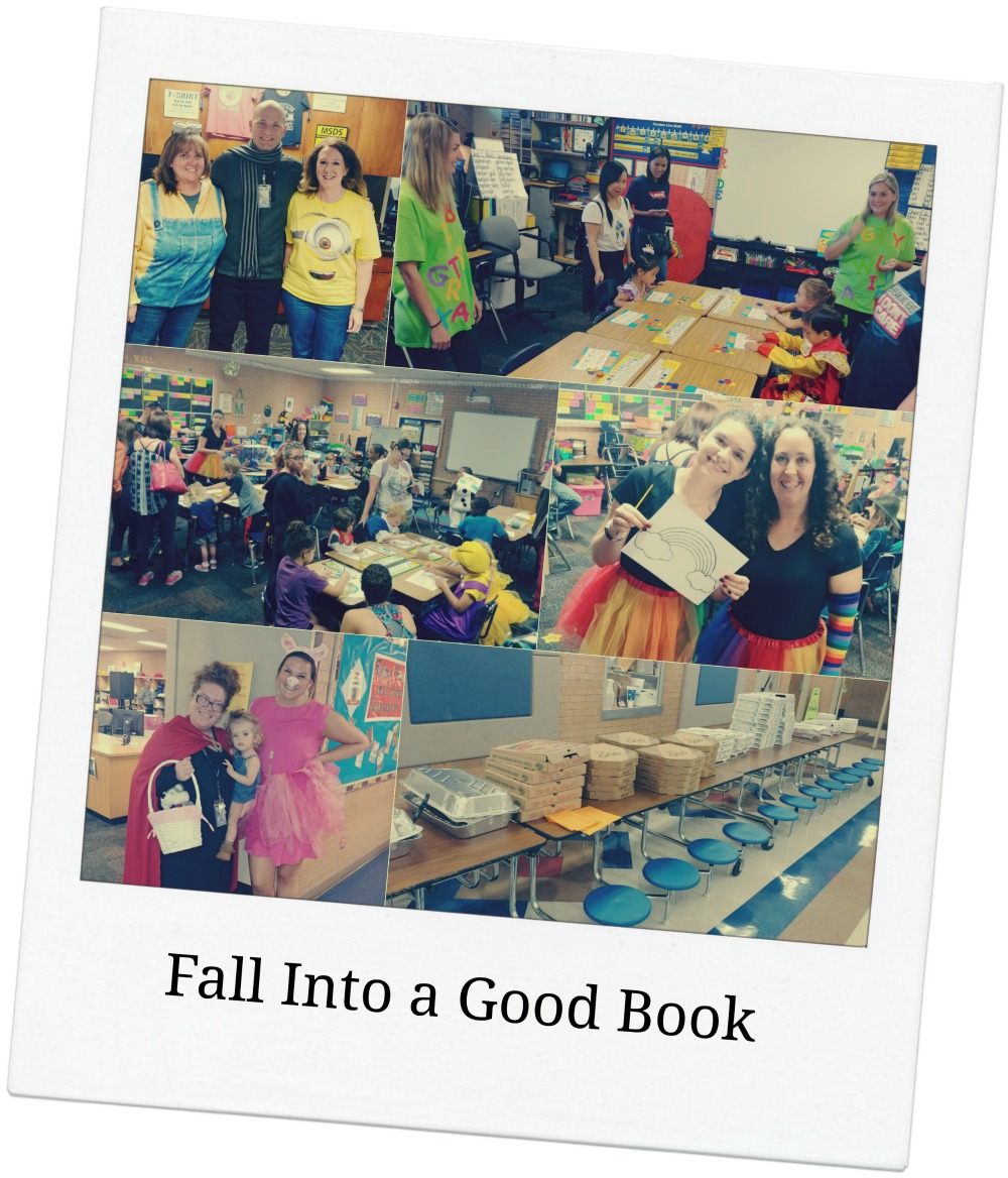 Fall into a good book collage caption